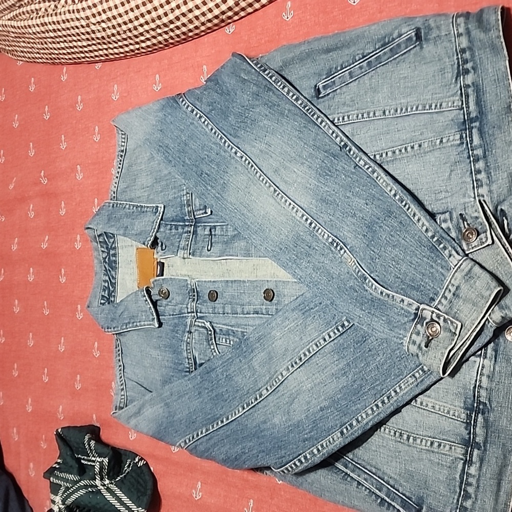 Gap Blue Patchwork Detail Denim Jacket Medium Used - image 8